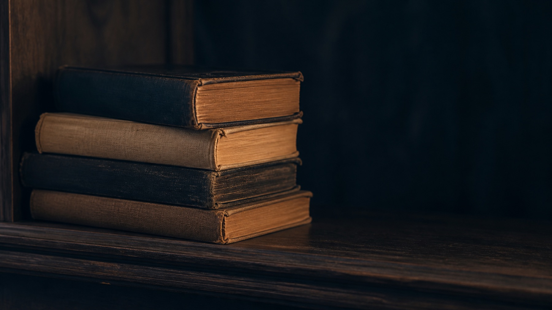 A stack of old hardback books